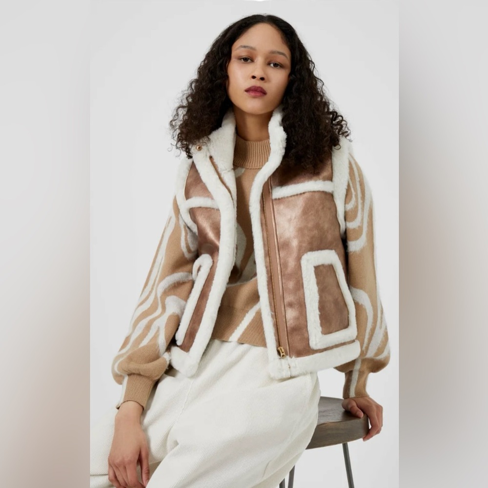 FRENCH CONNECTION Balia Faux Fur Gilet in bronze NWT SIZE: M
